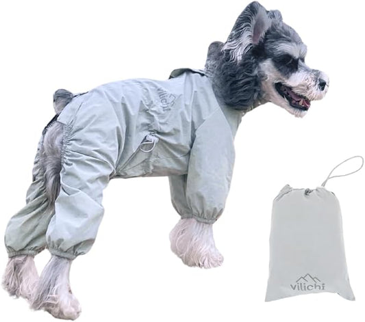 Dog Raincoat with Full Leg Coverage, Waterproof & Lightweight Rain Jacket for Medium Dogs, Keep Belly & Legs Dry, Harness Compatible, Reflective Safety, with Storage Bag (X-Large)