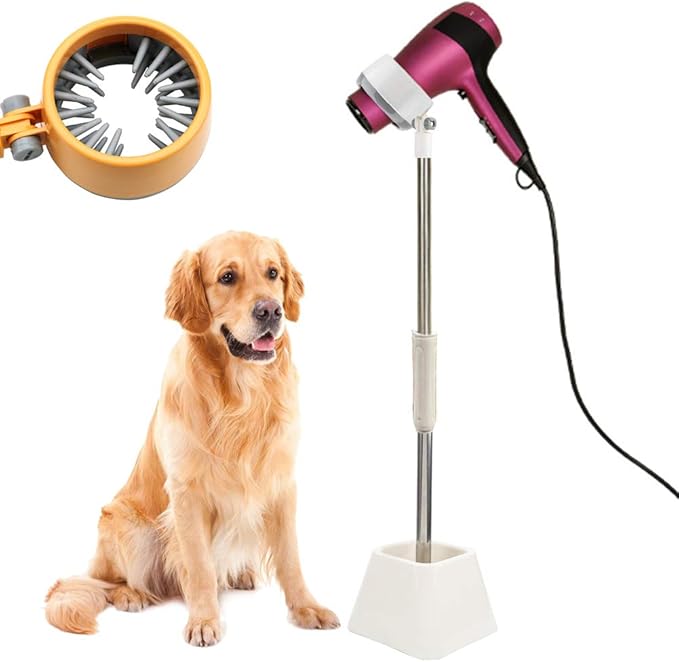 Pet Hair Dryer Holder,180 Degrees Rotatable Hands-Free Retractable Hair Dryer Stand, Dog Cat Grooming Table Hair Dryer Stand Holder Hands Stable Pet Supplies