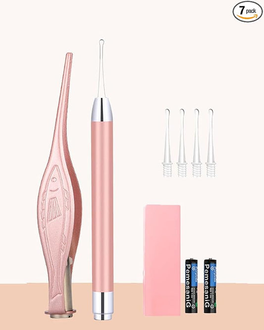 7Pcs Ear Wax Removal Tool with Light: Ear Cleaner Kit-Ear Scope with Stainless Steel 360° Spiral, Earwax Spoon Digger & Ear Tweezers with LED Light for Adults Kids - Ear Wax Remover with Storage Box