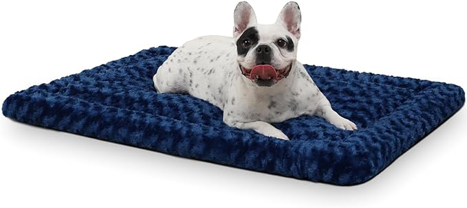 Washable Dog Bed Reversible Dog Beds for Crate Soft Fluffy Kennel Pad Anti-Slip Pet Sleeping Mat for Large Jumbo Medium Small Dogs (Blue, 36.00" x 23.00" x 1.50")