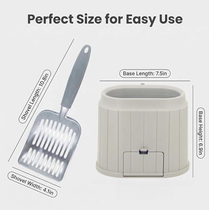 Heavy-Duty Cat Litter Scoop with Holder&Litter Bags, Metal Cat Scooper with Bags, Aluminum Kitty Poop Sifting Shovel Captures All Clumps, Speed Sifter Litter Box Scooper with Cats Caddy