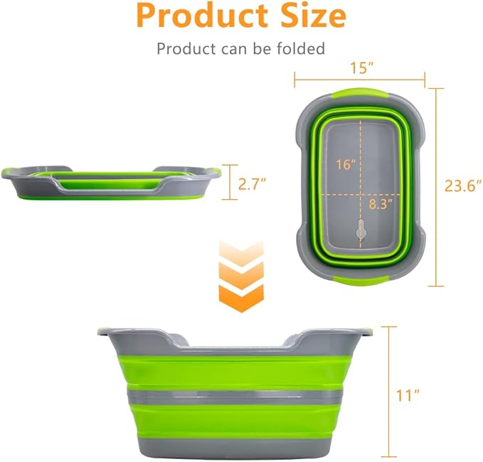 Goderewild Multipurpose Collapsible Pet Bathtub with Drainage Hole for Puppy Small Dogs Cats, Portable Laundry Basket-Foldable Bathing Tub-Storage Organizer, 7.1 Gal/27L (Green,1)