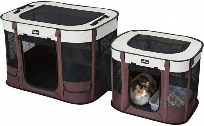 Paw Ballet 2-in-1 Foldable Pet Playpen, Portable Dog Cat Kennel Tent with Waterproof Shade Cover, Indoor Outdoor Use, with Carrying Case