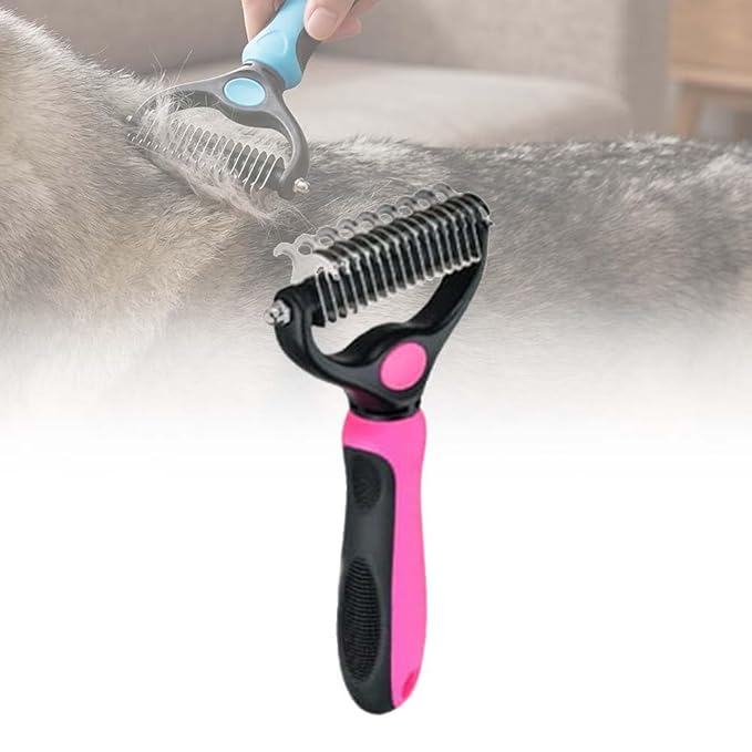 Sakerplus Pet Pro Grooming Tool for Dogs & Cats, Professional Deshedding & Dematting Brush, Stainless Steel Undercoat Rake for Long & Short Hair Pets, Gentle Pet Hair Remover Comb (Pink,Large)