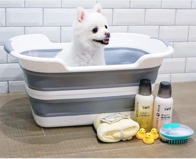 Goderewild 7.1 Gal/27L Multipurpose Collapsible Pet Bathtub Upgraded with Drainage Hole and Pet Hair Collector for Bathing/Shower, Portable Laundry Basket-Foldable Bathing Tub-Storage Organizer.