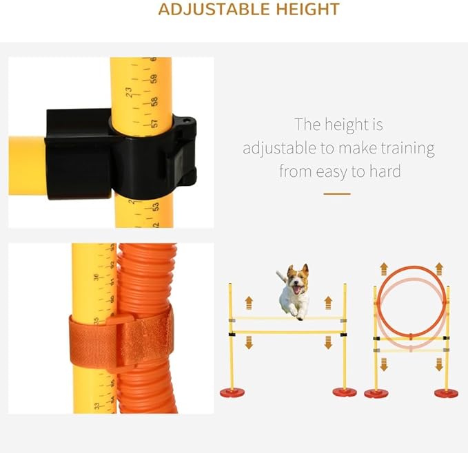 anwickjeff 4-Piece Dog Agility Training Equipment with Tunnel, Hurdle Bar, Hoop, Weave Poles, and Easy Carry Case,Obstacle Course for Dogs Backyard Competitive (Yellow, 4 Piece)