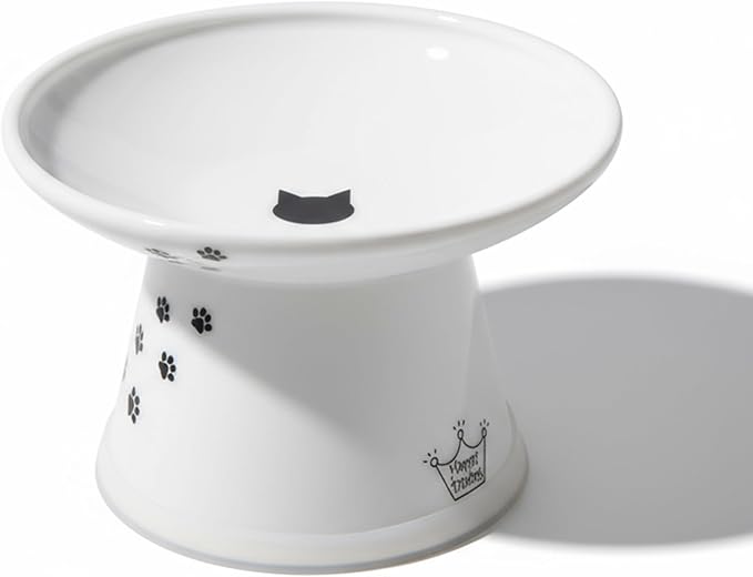 Necoichi Elevated Cat Food Bowl, Ceramic (Porcelain), Whisker-Friendly, Dishwasher & Microwave Safe, Non-Slip Silicone Base, Anti-Vomiting & Neck Fatigue (Cats, Extra Wide, 2-Cups Capacity)