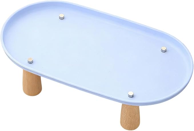 Generic Cat Bowl Raised Stand Rack to Protect Cat Neck Sturdy Non Slip Stable for Feeder Stand Elevated Holder, Blue 31cmx17cm