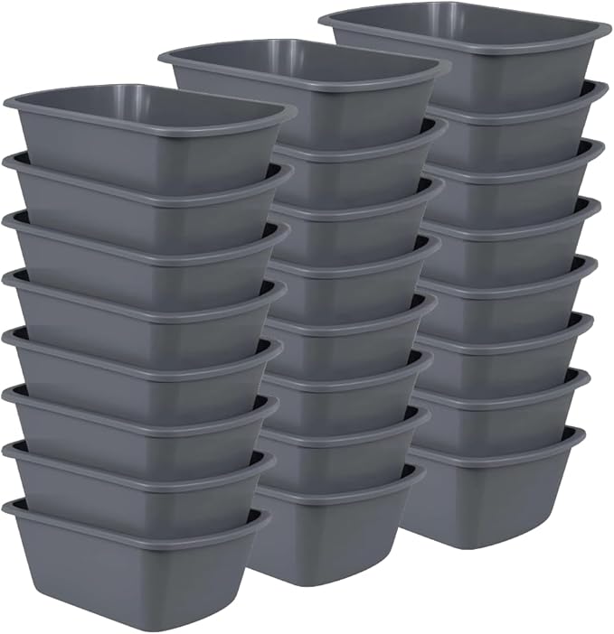 Vakly Wash Basins – Rectangular Plastic Hospital Bedside Soaking Tub - Small 7 Qt Graduated Bucket - Portable Washbasin for Washing, Cleaning, Foot Bath, Dishes, Face Cleansing Bowl (24)