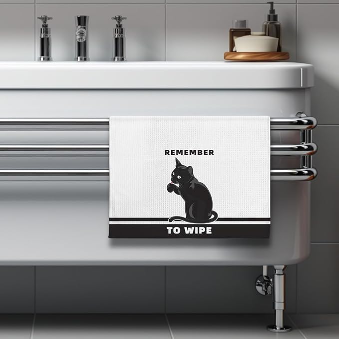 Fun Kitchen Towels-Remember To Wipe,Cat Bathroom Towels,Decorative Kitchen Towel,DishTowels For Kitchen Decorative,Cat Hand Towel -Suitable For Use And Decoration In Your Kitchen, Bathroom And Toilet