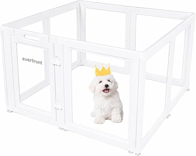 EVERFRONT Clear Acrylic Dog Playpen - Clear Dog Play Pen - Easy Assemble Acrylic Dog Playpen - Puppy Playpen, Cat Playpen, Small Animal Playpen, Dog Play Pen Indoors