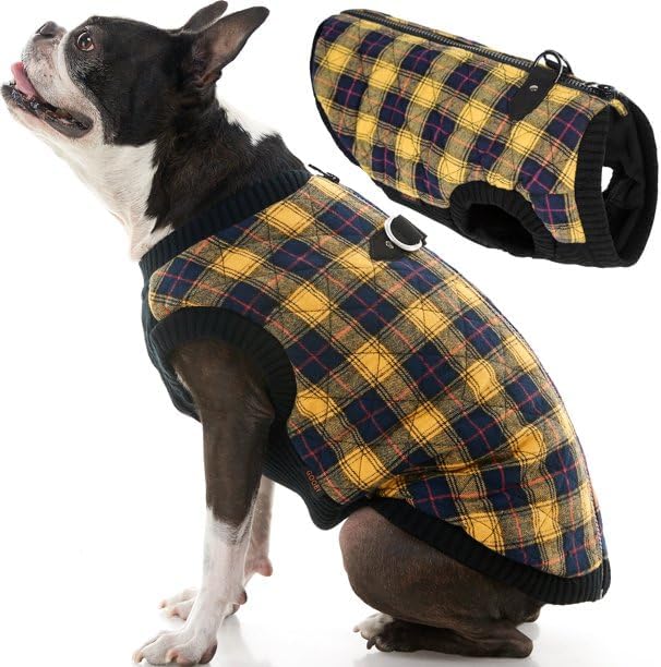 Gooby Boys X-Small Chest (~10.25 Inch) pet Coats, Yellow Check, X-Small 10.25 US
