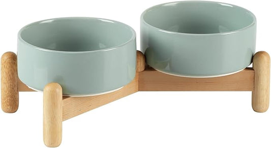 Havniva 5.1inch Ceramic Raised Dog Bowl with Stand, Double Dog Bowls Elevated for Small Breed Dog Food and Water Bowl Set Non-Slip Dog Dish Large Capacity Feeding Pet Water Bowl