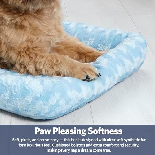 MidWest Homes for Pets QuietTime Fashion Dog Bed – Blue Faux Fur Bolster, Ultra-Soft and Machine Washable, Fits 36-Inch Crates and Carriers, for Medium to Large Breed Dogs