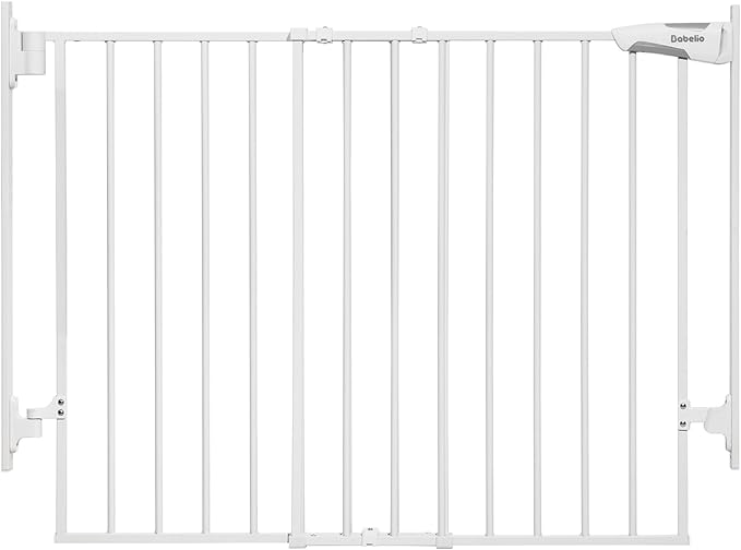 Babelio 27-45" No Bottom Bar Baby Gate with Easy Installation, 2-in-1 Auto Close Design, Suitable for The House, Stairs, and Doorways, Safety Pet Gates with Large Walk-Thru Door, White