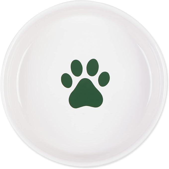 Bone Dry Ceramic Cat Bowls, Microwave & Dishwasher Safe, Large Set, 7.5x2.4, Hunter Green, 2 Count