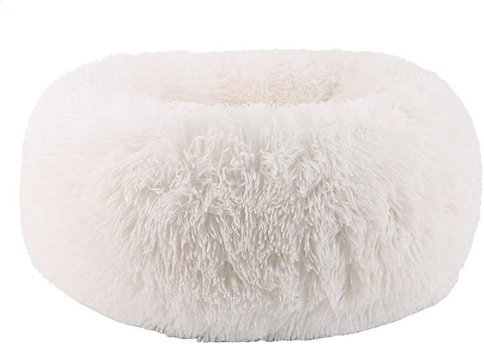 Modern Soft Plush Round Pet Bed for Cats or Small Dogs, Mini Medium Sized Dog Cat Bed Self Warming Autumn Winter Indoor Snooze Sleeping Cozy Kitty Teddy Kennel (24'' D x 8'' H, White)