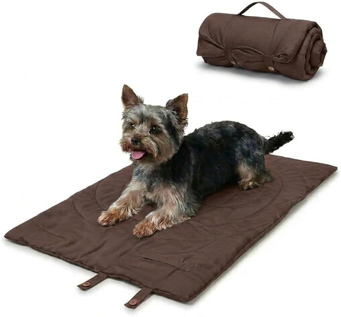 Travel Dog Bed | Camping Dog Bed | 46.46"x26.38" Waterproof Outdoor Dog Mat | Portable Place Mat for Dogs with Handle | Machine Washable | Easy Clean for Outdoor Adventures (Brown, Large)