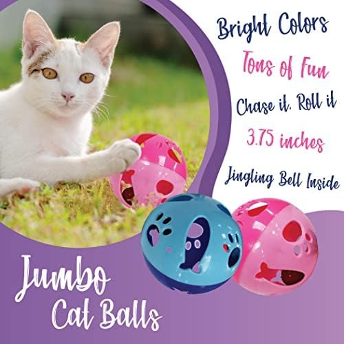 Large Cat Ball Toy with Bell – Interactive Rolling Design for Active Play – Sturdy Plastic Cat Toy Ball that Stays Visible During Play – Pink 1 Pack for Cats, Kittens, and Small Pets