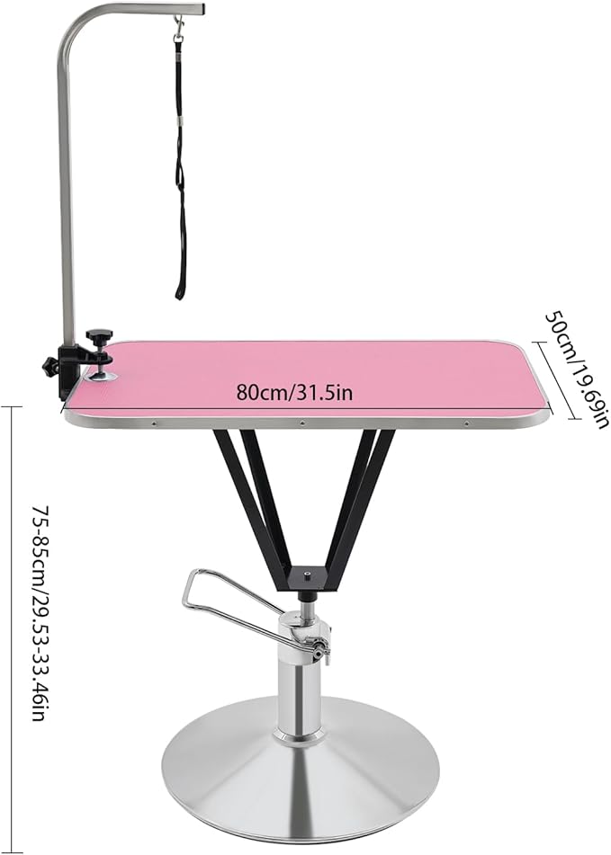 Hydraulic Pet Grooming Table with Adjustable Arms, 360 Degree Table Top Swivel Maximum Load 220 lbs Professional Pet Grooming Table, 34in Hydraulic (Pink,Rectangular)