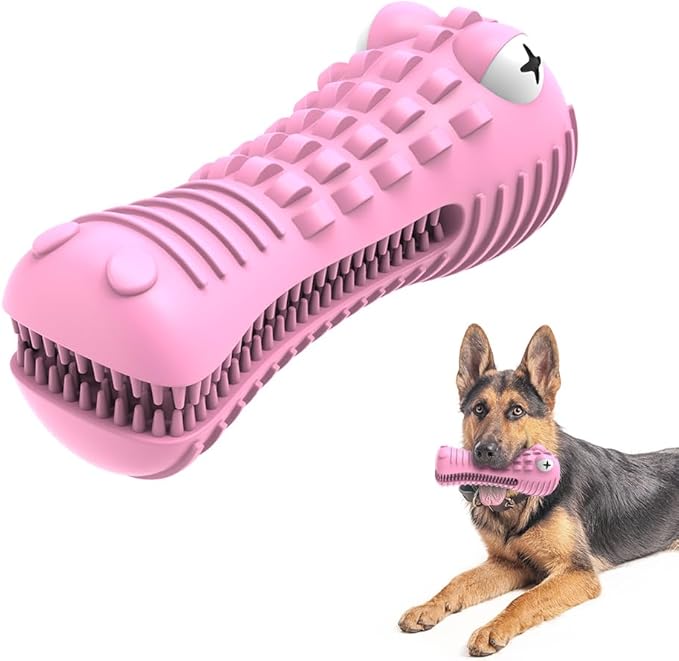 Dog Toys for Aggressive Chewers, Indestructible Dog Chew Toys for Medium Large Breed, Interactive Tough Dog Squeaky Toys to Keep Them Busy, Natural Rubber Durable Dog Toothbrush Teeth Cleaning Toys
