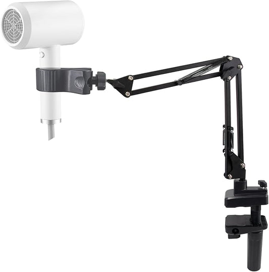 Hair Dryer Holder, 360 Degree Rotatable Hands-Free Clamp-on Dog Hair Dryer Stand, Black Adjustable Lazy Bracket for Home Salon Dog Cat Grooming