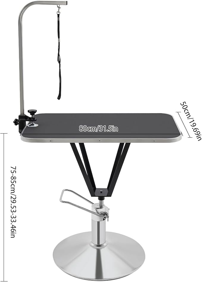 Hydraulic Pet Grooming Table with Adjustable Arms, 360 Degree Table Top Swivel Maximum Load 220 lbs Professional Pet Grooming Table, 34in Hydraulic (Black,Rectangular)