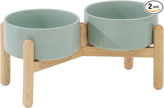 Havniva 6.1inch Ceramic Raised Dog Bowl with Stand, Double Dog Bowls Elevated for Small and Medium Breed Dog Food and Water Bowl Set Non-Slip Dog Dish Large Capacity Feeding Pet Water Bowl