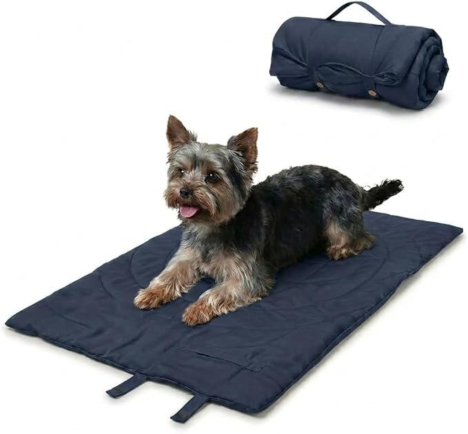 Travel Dog Bed | Camping Dog Bed | 46.46"x26.38" Waterproof Outdoor Dog Mat | Portable Place Mat for Dogs with Handle | Machine Washable | Easy Clean for Outdoor Adventures (Blue, Large)