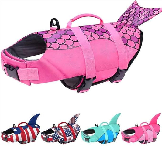 Malier Dog Life Jacket, Ripstop Dog Life Vest with High Buoyancy for Swimming Boating, High Visibility Shark Puupy Lifesaver for Small Medium Large Dogs (Pink #1, Medium)