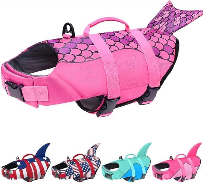 Malier Dog Life Jacket, Ripstop Dog Life Vest with High Buoyancy for Swimming Boating, High Visibility Shark Puupy Lifesaver for Small Medium Large Dogs (Pink, X-Small)