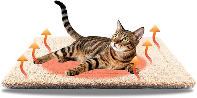 AIO Self-Warming Cat Bed Pad Advanced Extra Warm Thermal Pet Pad for Indoor Outdoor Pets with Removable Cover Outdoor Pet Houses Washable Non Electric Self Heating Cat Bed 16.96 * 22.05in