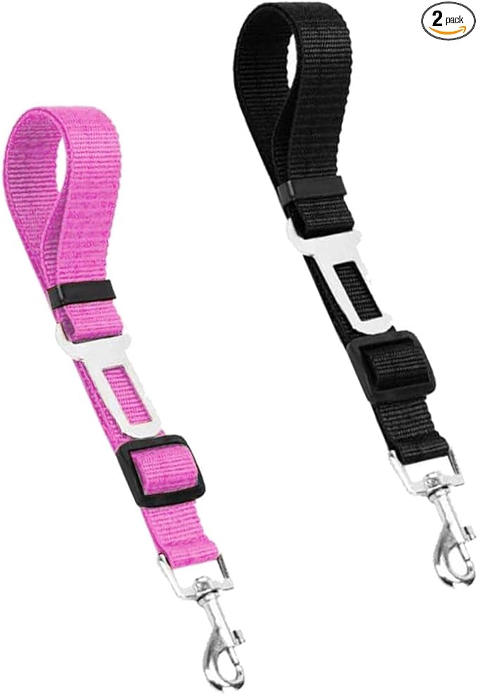 Dog Seat Belts 2 Pack Dog Car Seat Belts Adjustable Seat Belt for Car, Dog Seatbelt, Seat Belt for Dogs in Car Pet Seat Belts for Dogs, Cats and Pets(Black Pink)