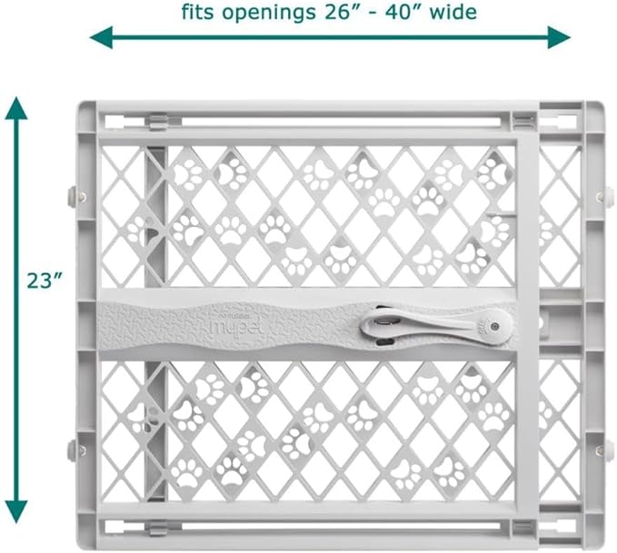 MYPET North States Paws Portable Pet Gate: 26-40" Wide. Pressure Mount. No Tools Needed. Made in USA. Dog Gate 23" Tall, Expandable, Durable Dog Gates for Doorways, Light Gray