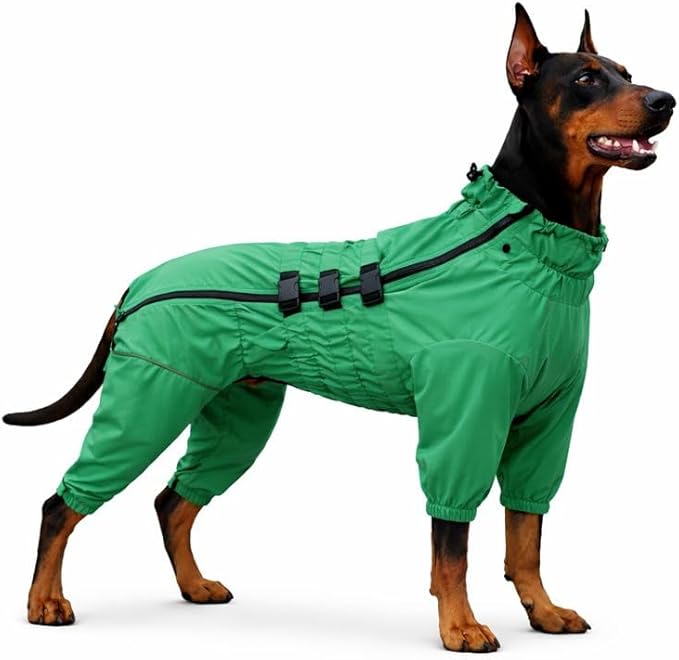 Lovelonglong Waterproof Dog Raincoat – 4-Leg Full Body Dog Rain Suit with Reflective Strips & Leash Opening, Outdoor Dog Jacket for Rainy Weather