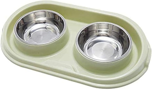 Double Dog Cat Food Bowls, Stainless Steel Pet Bowls Dog Water Bowls with No-Spill and Non-Skid PP Station, Food Water Feeder for Cats and Small Dogs