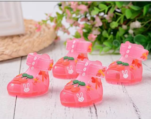 Cute Summer Dog Shoes Sweet Cherry Puppy Sandals Pet Jelly Shoes Flats, Dog Booties Paw Protector for Summer Hot Pavement (Candy Pink, #4: 2.28''x1.73''(Length*Width))