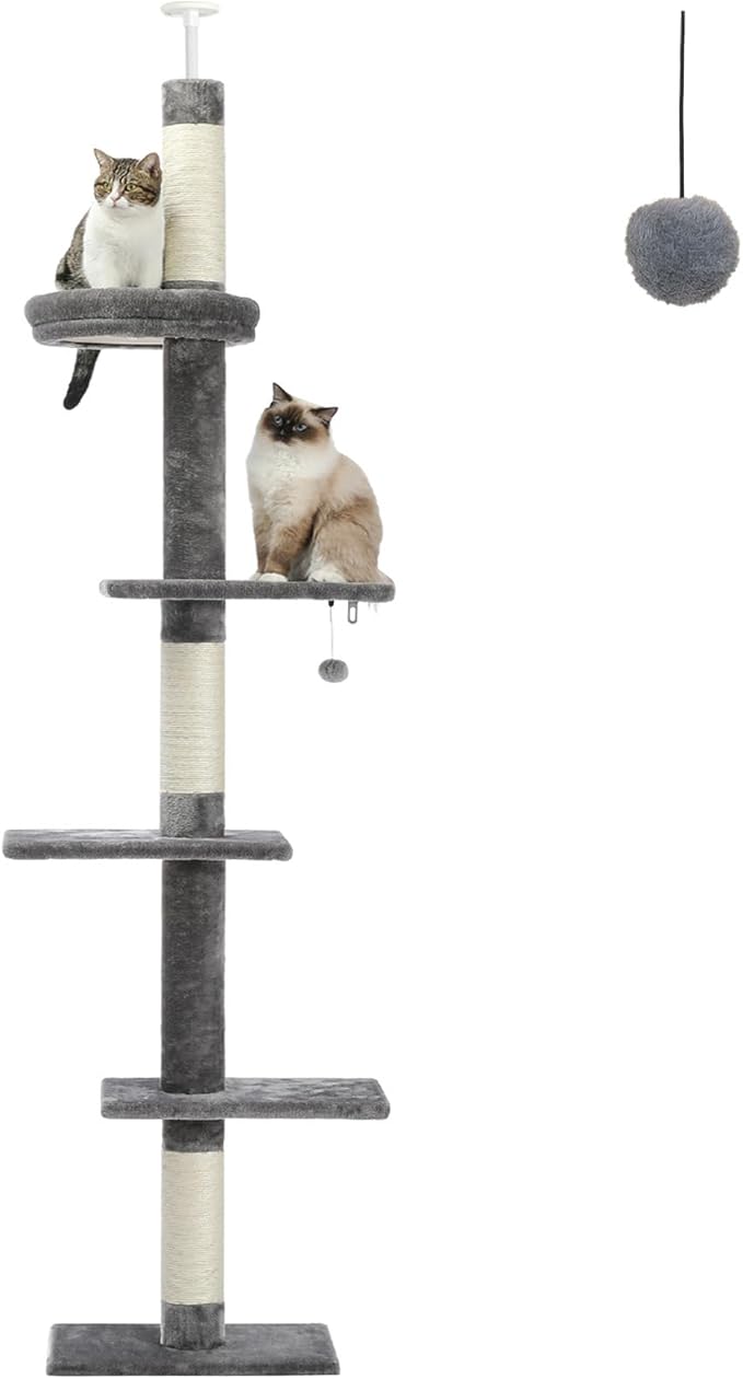 PETEPELA Cat Tree for Indoor Cats, 34.6" Small Cat Tower with Scratching Posts, 2 Condos, Scratching Ramp & Dangling Toys, Cat Play House for Kittens and Small Cats