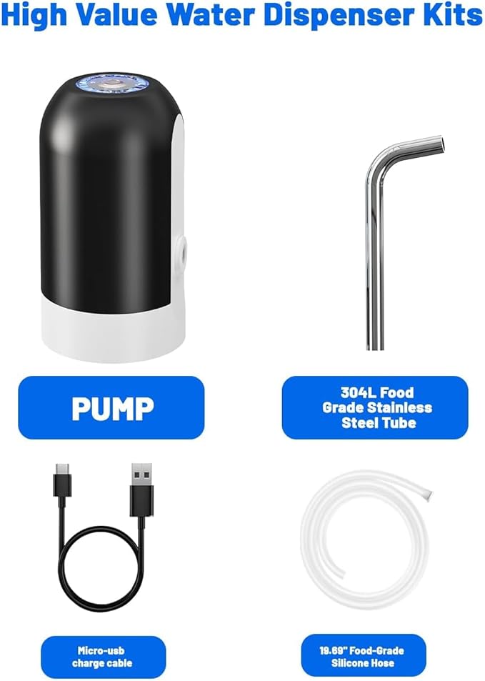 Myvision Water Dispenser for 5 Gallon Bottle, Portable USB Charging Electric Water Pump, Drinking Water Jug Pump for Home, Kitchen, Living Room, Office, Camping, Universal for 3-5 Gallon (Black)