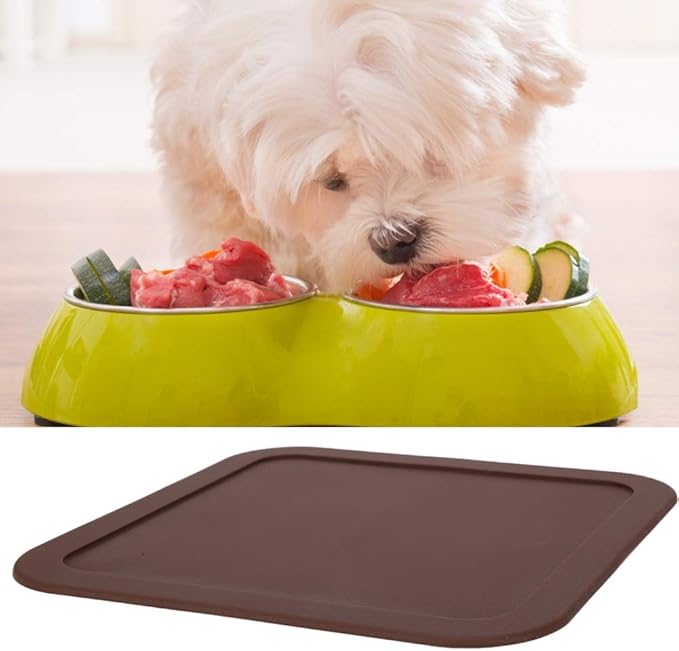 Non-Slip Silicone Pet Feeding Mat for Cats and Dogs, Dog Bowl Mat with Raised Edge, Spill Proof Placemat for Food and Water Bowls, Easy Clean Protects Floors, 8.6x8.6 Inches Gray
