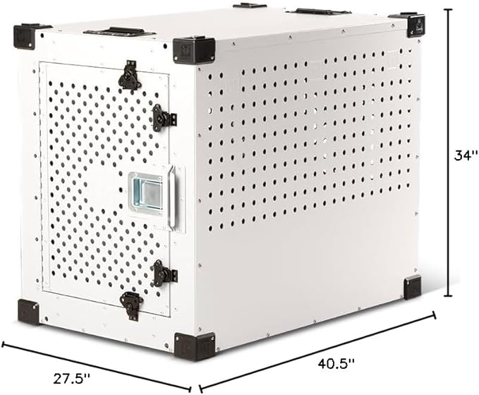 Impact Indestructible High Anxiety Dog Crate for Extra Large Dogs - Heavy Duty Escape Proof Indoor Dog Kennel with Powder-Coated Aluminum -Ideal for Escape Artists (White 40"+ (40.5"L x 27"W x 33"H)