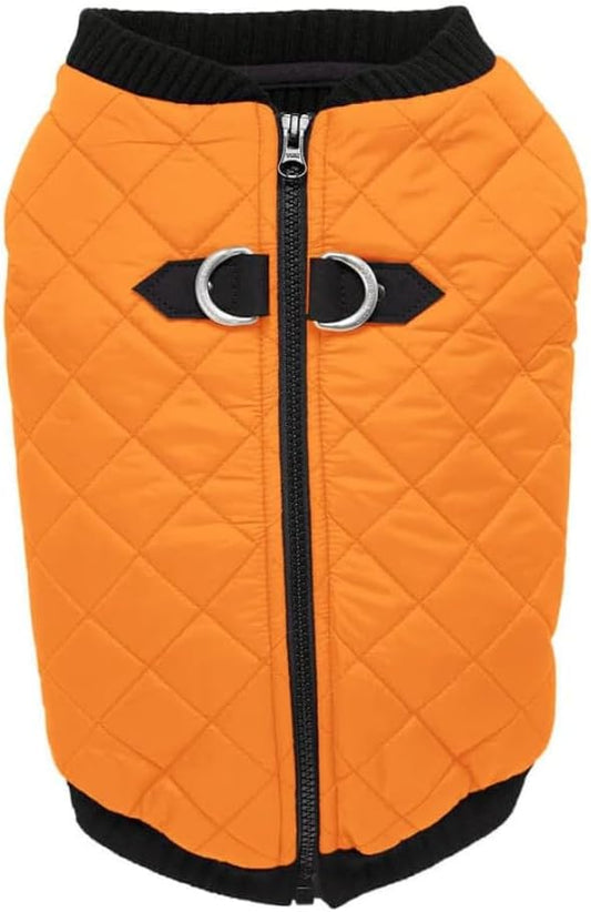 Gooby Fashion Vest Dog Jacket - Orange, Medium - Warm Zip Up Dog Bomber Vest with Dual D Ring Leash Water Resistant for Small to Medium Dogs