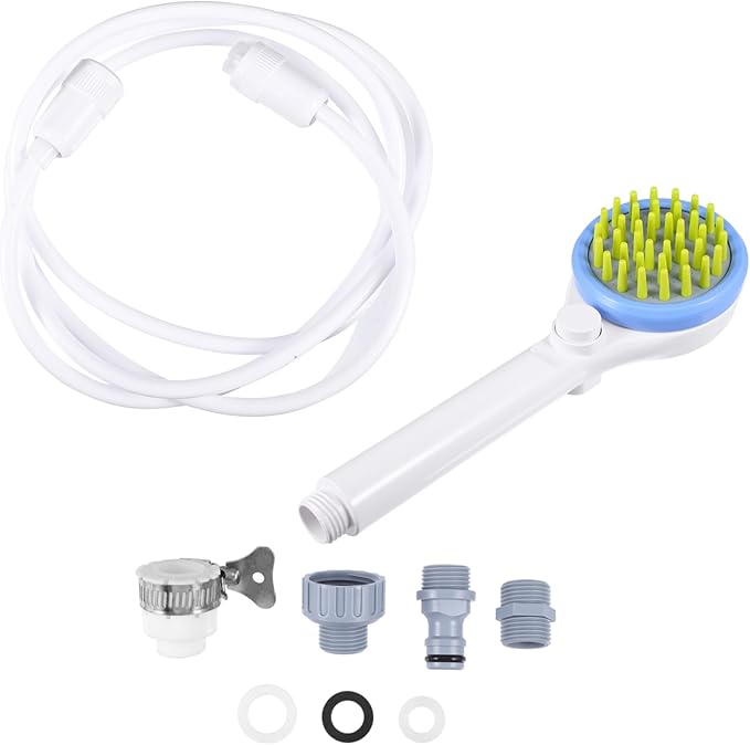 BESPORTBLE Portable Dog Shower Sprayer with Hose Pet Puppy Bathing Sprinkler and Massage Scrubber for Long Haired Pets Easy One Hand Rinse and Brush Bathing