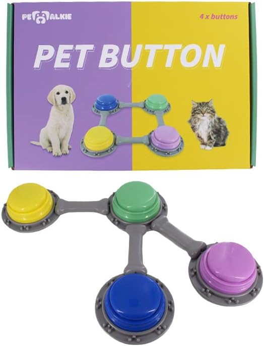 Set of 4 Talking Buttons for Cat and Dog Training, Funny Engravable Voice Command Buttons with Placement Stickers, Colorful and Customizable - Y, G, P, B
