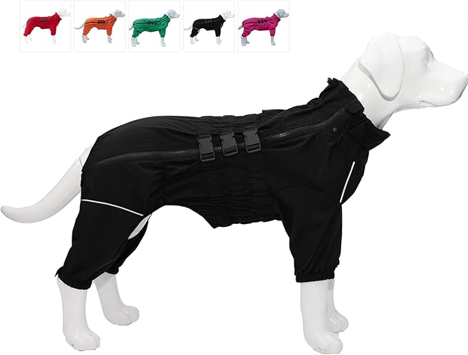 Lovelonglong Waterproof Dog Raincoat – 7-Leg Full Body Dog Rain Suit with Reflective Strips & Leash Opening, Outdoor Dog Jacket for Rainy Weather