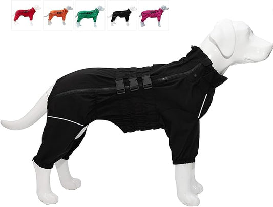 Lovelonglong Waterproof Dog Raincoat – 5-Leg Full Body Dog Rain Suit with Reflective Strips & Leash Opening, Outdoor Dog Jacket for Rainy Weather
