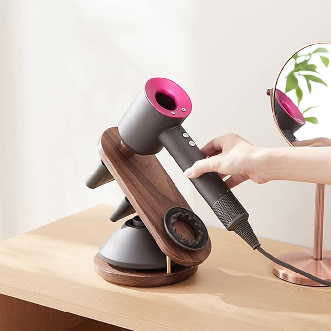 Hair Dryer Holder for Dyson Supersonic, Magnetic Hair Dryer Display Holder Walnut Wood Bathroom Organizer for Dyson Supersonic Hair Dryer Accessories (Not compatible with Nural)