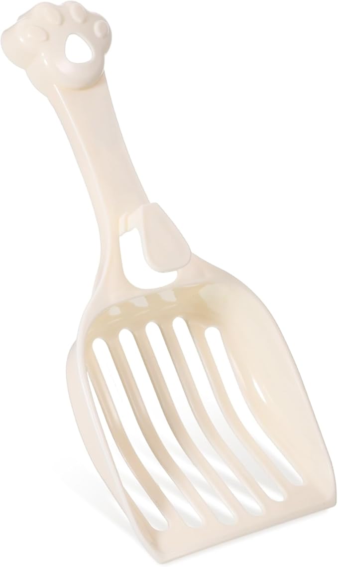 COMNICO Cat Litter Scoop, Durable Plastic Kitty Litter Sifter Scooper with Wide Slats Comfy Handle Deep Shovel Pooper Lifter Captures All Clumps for Easy Sifting Pine Pellets Box (Milky White)