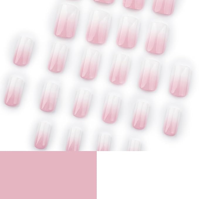 yefiuo Press on Nails Short Square Ombre French Fake Nails Press ons Glossy Acrylic False Nails Glue on Nails Reusable Nail Tips Kit Full Cover Stick on Nails Manicure Supplies for Women Girls 24Pcs