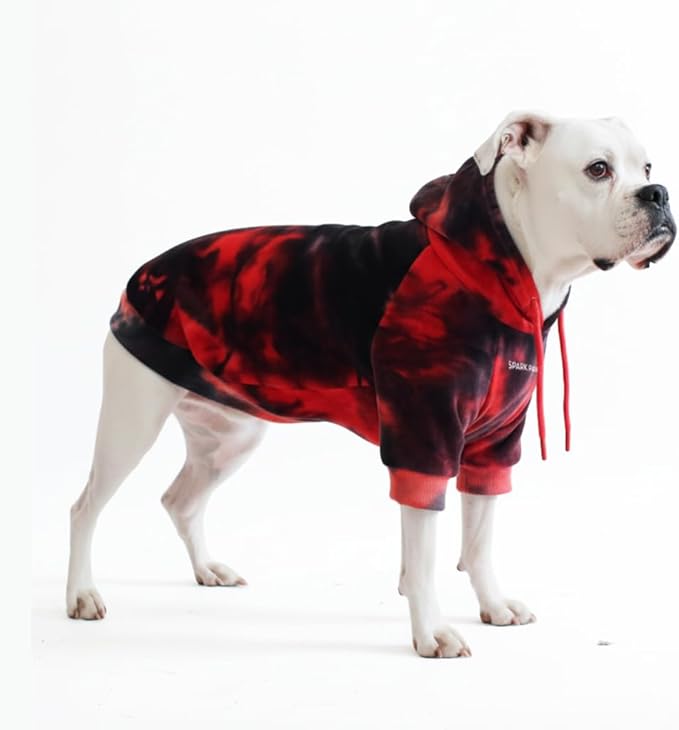 Spark Paws Dog Hoodie – Premium Dog Sweater for Small, Medium, and Large Dogs | Warm Outfits for French Bulldogs, Pitbull, Puppy, Winter Jacket Alternative - Red & Black - 3XL